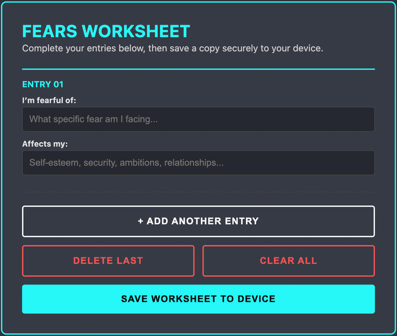 Fears Worksheet Fears
