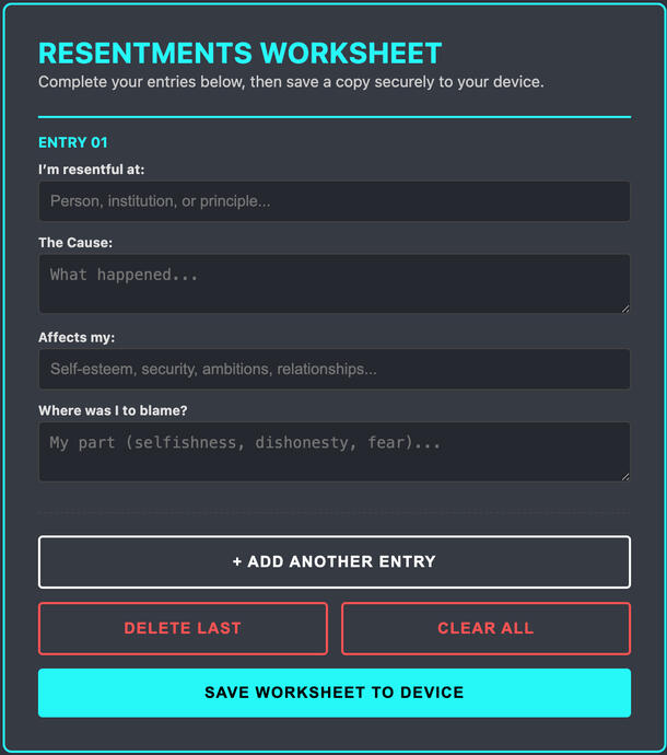 Resentments Resentments Worksheet